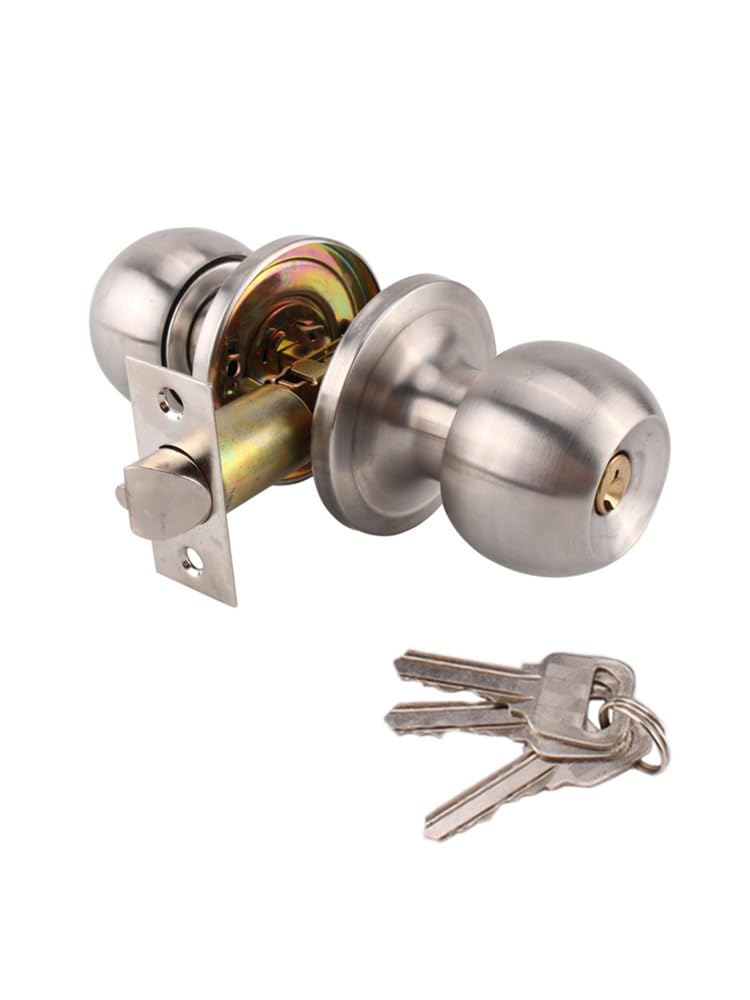 Privacy Knob Set Internal Door Lock Set Round Door Locks Set-Stainless Steel Knob-Copper Lock Core- Latch Size 60/70mm for Bedrooms, Bathrooms, Balcony, Kitchen