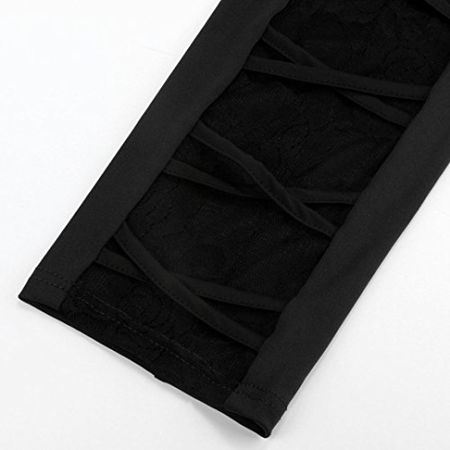 BSGSH Women’s Tummy Control Yoga Pants Crisscross Strappy See Through Lace Side Workout Running Active Leggings Plus Size (XL, Black)
