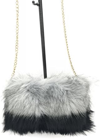 GoodCape ISABELLA Series faux fur two tone color sling bag with gold chain and zipper pocket