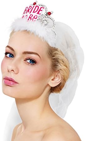 Fvermecky Rhinestone Bride To Be Crown Tiara with White Veil Hen Night Bachelorette Party Bridal Shower Decor