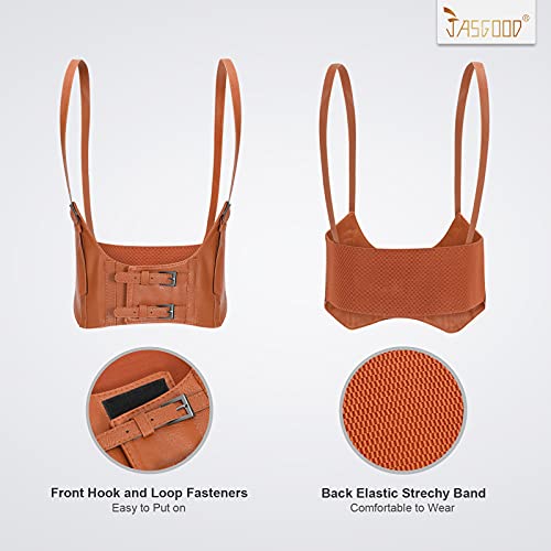 JASGOOD Women Fashion Faux Leather Waist Belts Steampunk Underbust Black Corset for Dress Set of 2(Black+Brown,Fit Waist Size 27\