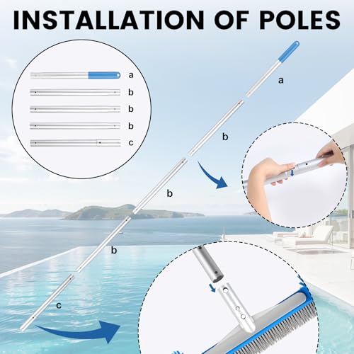 LALAGO Pool Brush, with 210 cm Adjustable Aluminium Bar, Pool Cleaning Brush, Brush Head with Handle, Cleaning Brush, Bottom Cleaning Brush (Set D)