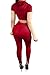 Pink Queen Women Red 2pc Sport Set Summer Casual Workout Tracksuit, Wine Red, Medium