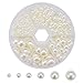 PH PandaHall 690 Pcs 4/5/6/8/10/12mm Flat Back Half Round Pearl Cabochons for Nail DIY Craft Snowman Ornament Decoration, Beige