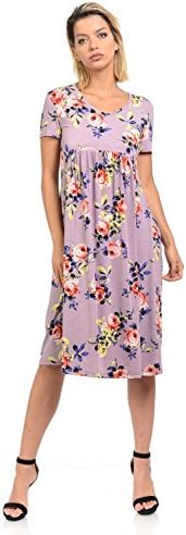 Clinamen Clothing Womens Bulgary Round Neck Empire Short Sleeves Dress(LD8302) (Large, Lavender)