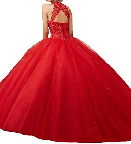Jurong Women's Appliques High Neck Beads Long Pageant Quinceanera Dresses 6 US Red
