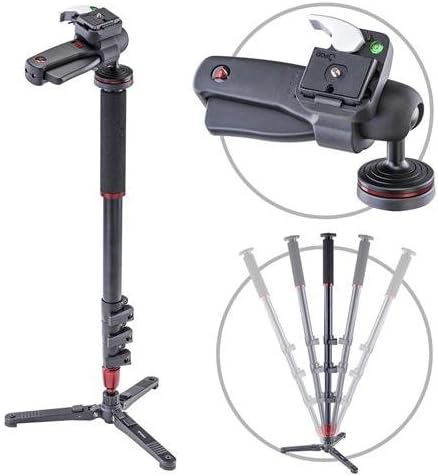3Pod Orbit 4-Section Aluminum Handheld Monopod Stick for DSLR Photo &amp; Video, Sports Cameras, with Pistol Grip Ballhead Fluid Base Tripod Legs with Bag. 65