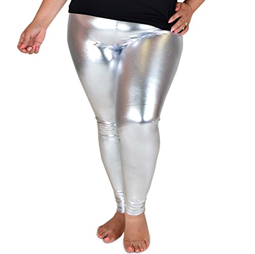 Stretch is Comfort Women's Plus Size Metallic Foil Leggings Silver 3X