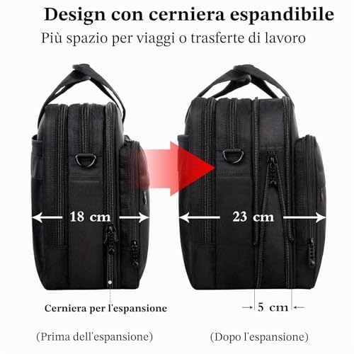 17 Inch Laptop Bag, Large Work Briefcase for Men Women Waterproof Shoulder Bag Shoulder Bag, Expandable Multifunction Computer Bag for Laptop Tablet Notebook, Black