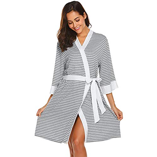 Maternity Robe,Women Nursing Delivery Nightgowns Hospital Breastfeeding Gown Dress (Gray -2, L)