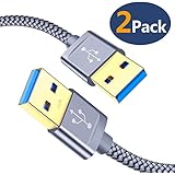 USB 3.0 A to A Male Cable, JSAUX USB to USB Cable 2 Pack(3.3ft+6.6ft) USB Male to Male Cable Double End USB Cord with Gold-Plated Connector for Hard Drive Enclosures, DVD Player, Laptop Cooler (Grey)