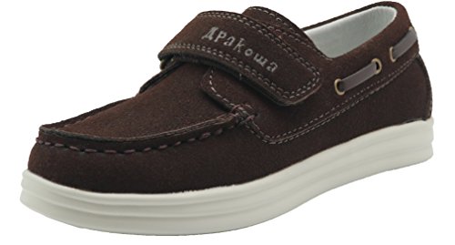 Apakowa Kids Boys Loafers Casual Slip On Boat Shoes (Toddler/Little Kid/Big Kid) (12 M US Little Kid, Brown)