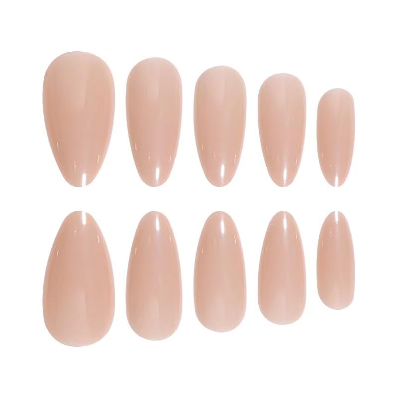 Nude Press on Nails Short Almond Fake Nails Nude Gradient Nails Press Ons Glossy Stick on Nails Natural Full Cover False Nails Acrylic Glue on Nails for Women 24Pcs - Image 5