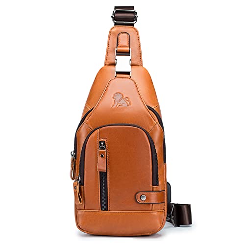 SDINAZ men's chest bag messenger bag shoulder bag first layer cowhide fashion business casual bag brown