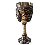 Otartu 7.5''H Gothic Skeleton Viking Skull Wine Goblet Cup Chalice Stainless Steel Liner
