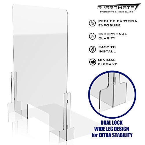 GUARDMATE Premium Plexiglass Shield Commercial Grade Sneeze Guard DUALLOCK Design 28"W x 34