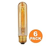 [6 Pack] Vintage Edison Bulbs with Steeple Hairpin Filament, 40W Dimmable E26/E27 T30 Tubular Antique Light, Golden Finish Industrial Design Amber Warm 120V