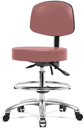 Top Medical Stool with Back, Chome Footring and Base 25" - 35" - Mulberry Vinyl - Chrome Casters
