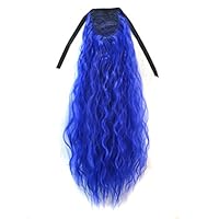 CXYP Corn Wave Curly Ponytail Extension 24 Inch Synthetic Drawstring Ponytail (blue)