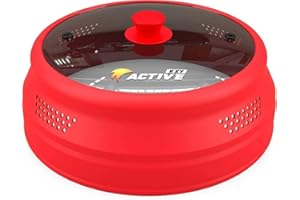 Ezy Active Collapsible Microwave Cover for Food - Silicone and Glass Splatter Guard Lid for 6-12 inch Plates & Bowls, Dishwasher Safe, Heat Resistant, BPA-Free, (Red).