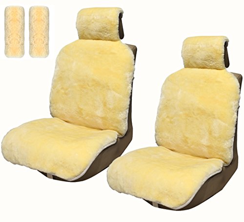Click Here to See More Images Leader Accessories Auto 2Pcs / 2 Front Sheepskin Seat Cushions and 2Pcs Seat Belt Covers,Shoulder Pads Fit for Car,Truck ,SUV Champagne