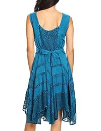 Vestido a media pierna bordado con rayón lavado a la piedra Sakkas Sundara