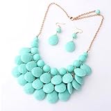 DDU(TM) 1 Set Sky Blue- Multi-Layer Bubble Bead Candy Choker Clavicle Necklace Sweater Chain Pendant+Earrring