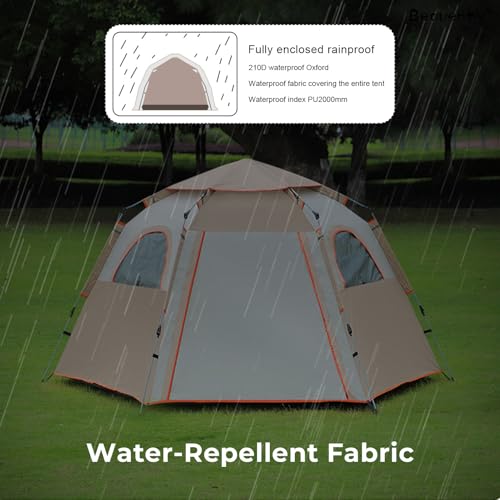 Beauenty 5-8 Person Camping Tent, 280 * 280CM Large Automatic Pop Up Outdoor Tent, Instant Camp Tent with 2 Doors and 4 Windows, Waterproof Windproof Tent for Camping Hiking Travel Beach