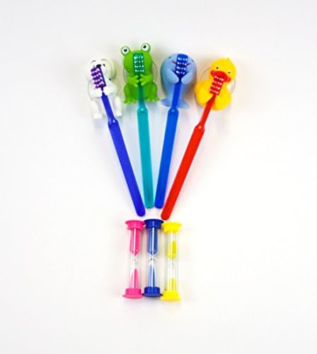 Kids Toothbrush Holder Suction Cup Toothbrush Holder Set of 4 Animal With Antibacterial Suction Cups, 4 Colorful Toothbrushes and 3 Free Timers bundle