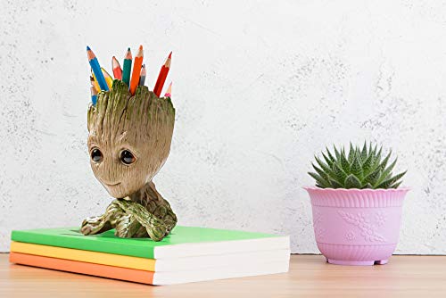 Boxiti Creative Groot Planter – Cute Baby Groot Pen Pot Ideal Gift – Groot Action Figures Pen Holders – Groot Flowerpot Baby Model Toy is Best Birthday Gift Comes Free Groot Key Ring