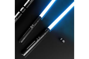 Lelancok Two Dueling Light Sabers,RGB 15 Colors Changeable,Premium Aluminium Alloy Hilt Light Saber, 100 Minutes Battery Life, Crash Sound and Change Color