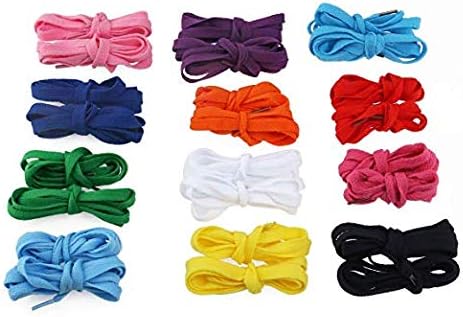 Honta Wide Flat Athletic Shoelaces,Economic 12 pairs of Shoe Laces Colored Rope Woven Flat Shoelaces for Sneakers Boots