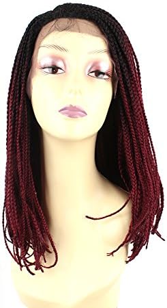 16 Inch 3X Box Braid Front Lace Wigs Burgandy Black Natural Side Full Braids Side Part Straight Bob Wigs Front Lace Braid wig for Black Women(1pcs/lot,#1b/BUG)