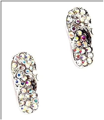 Crystal Flip Flop Earrings C14 Post AB Petite Sandal Shoe Rhodium Silver Tone