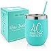 40th Birthday Funny Wine Gifts for Women, 12 oz Stainless Steel Wine Tumbler with Lid, Insulated Wine Glass for 40, Milestone Birthday Gift for Her, Presents for Turning Forty and Fabulous, Travel Cup