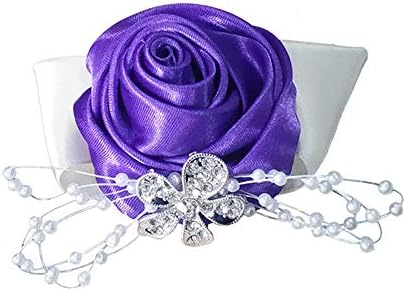 Flonding Girl Bridesmaid Wedding Wrist Corsage Bride Wrist Flower Corsages Stretch Wristband Hand Flowers for Wedding Prom Party Homecoming Decor (Purple Silver Rhinestone, Pack of 2)