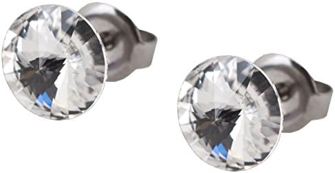 galaxyjewelry CRYSTAL White Titanium Post Earring Stud, No Allergic Reaction/8mm pair