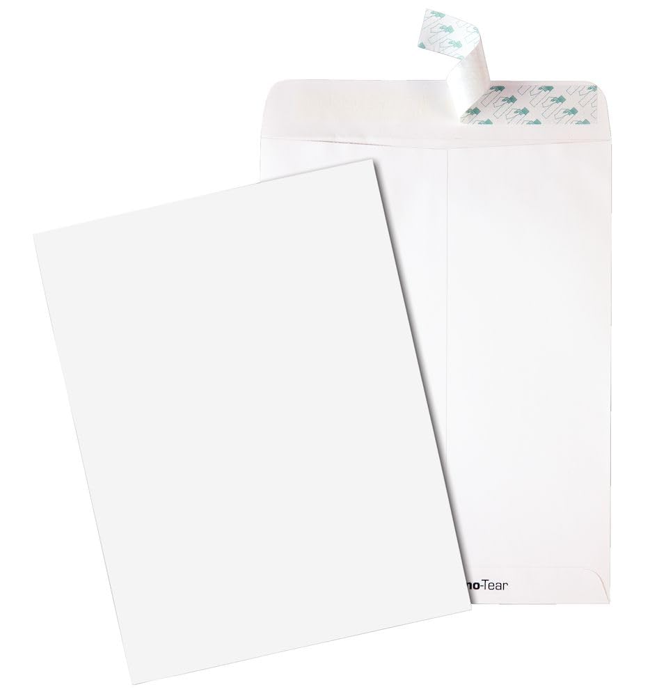 Quality Park Tech-No-Tear Catalog Envelope, Redi-Strip, White, 9 x 12, 100 per Box, (77390)