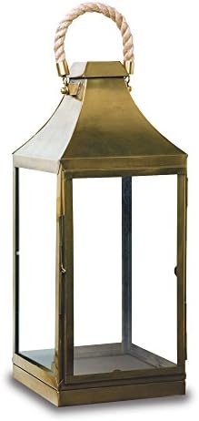 Pilgrim Home and Hearth 17539 Plymouth Tall Candle Lantern, Antique Brass / Stainless Steel, 10 x 26"