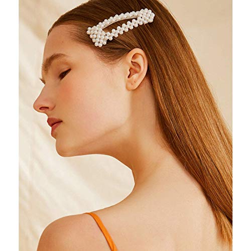 Amcami Pearl Hair Clips,Hair Barrettes Hair Pins,Wedding Bridal Artificial Pearl Hairpins Handmade Hair Accessories for Women Ladies Girls Thick Hair