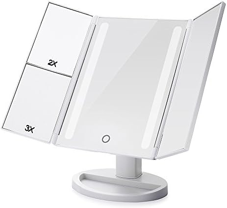 StillCool LED Lighted Vanity Makeup Mirror 1x/2x/3x Magnification with Touch Dimmer, Brighter and 180-Degree Rotation, USB Cable or Battery Powered (White)