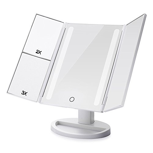 StillCool LED Lighted Vanity Makeup Mirror 1x/2x/3x Magnification with Touch Dimmer, Brighter and 180-Degree Rotation, USB Cable or Battery Powered (White)