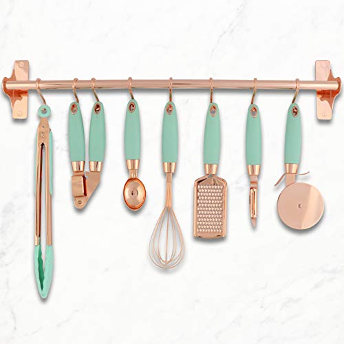 Mint Kitchen Accessories: Mint and Copper Kitchen Tool Set: Copper Tongs, Copper Whisk, Copper Grater, Copper Pizza Wheel, Copper Peeler, Copper Ice Cream Scooper, Copper Garlic Press Stainless Steel