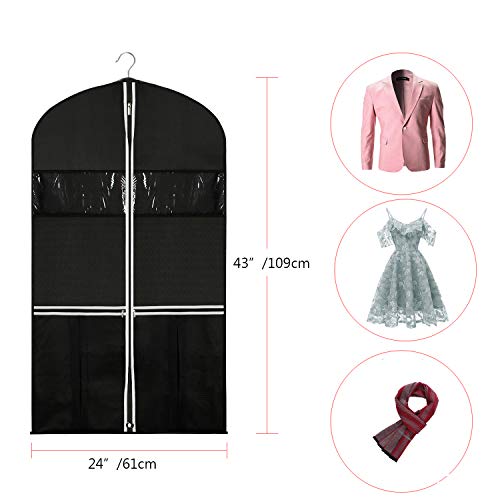 Syeeiex Suit Garment Storage Bag - 43 Inch Breathable Clothes Cover with 2 Large Mesh Pockets and Sturdy #5 Zipper for Suit, Dress, Tuxedo Pack of 4