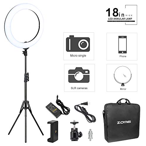 ZOMEI 18-inch LED Ring Light 58W 2700-5500K White Color and Orange Color Changing Directly Lighting Kit with Light Stand and Phone Holder for Makeup,Camera Smartphone Youtube Live Video Shooting