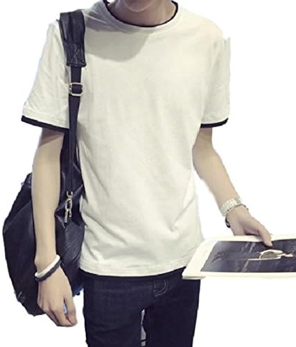 Amazon メンズ 春夏 半袖 Tシャツ 無地 シンプル ラウンドネック 重ね着 涼しい カットソー 薄手 かっこいい 大人 着こなし クール 夏 オリジナルエコバッグセット ホワイト3xl Tシャツ カットソー 通販