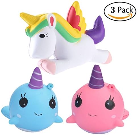 Squishy Unicorn Whale cartoon Cute Kawaii Soft Squishies Toy, Bird, Whale, Stress Relieve Squeeze Soft Lovely Toy Kids Gift Fidget Toy Slow Rising Miniature Novelty Toys Charms Decoration Set 3pcs