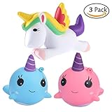 Squishy Unicorn Whale cartoon Cute Kawaii Soft Squishies Toy, Bird, Whale, Stress Relieve Squeeze Soft Lovely Toy Kids Gift Fidget Toy Slow Rising Miniature Novelty Toys Charms Decoration Set 3pcs