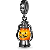 GNOCE Halloween Pumpkin Lantern Pendant Charm Sterling Silver Dangle Halloween Charm Fit Bracelet/Necklace for Women Wife/Jewelry Gift