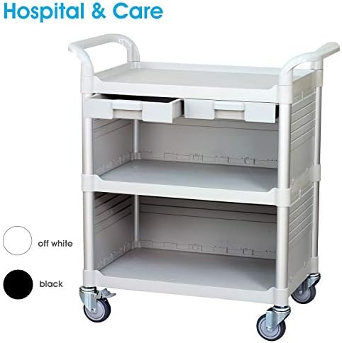 JaboEquip, Commercial Cabinet Drawer Utility Carts, Service Trolley 606 lbs Load Cap.for Hospital, Hotel, Off-White (Light Grey) Color